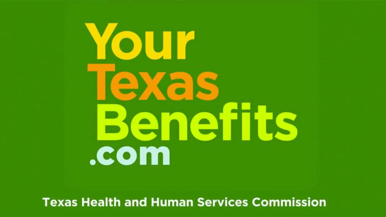 Logo de Your Texas Benefits con el texto en colores naranja y verde sobre fondo verde.