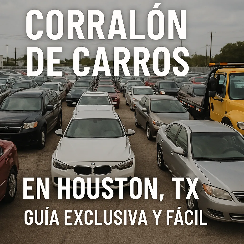 Vista de un corralón de carros con varios vehículos estacionados en Houston, Texas.